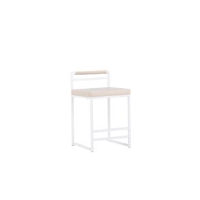 VENTURE DESIGN Opelika barstol, m. rygln og fodsttte - beige polyester fljl og hvid stl