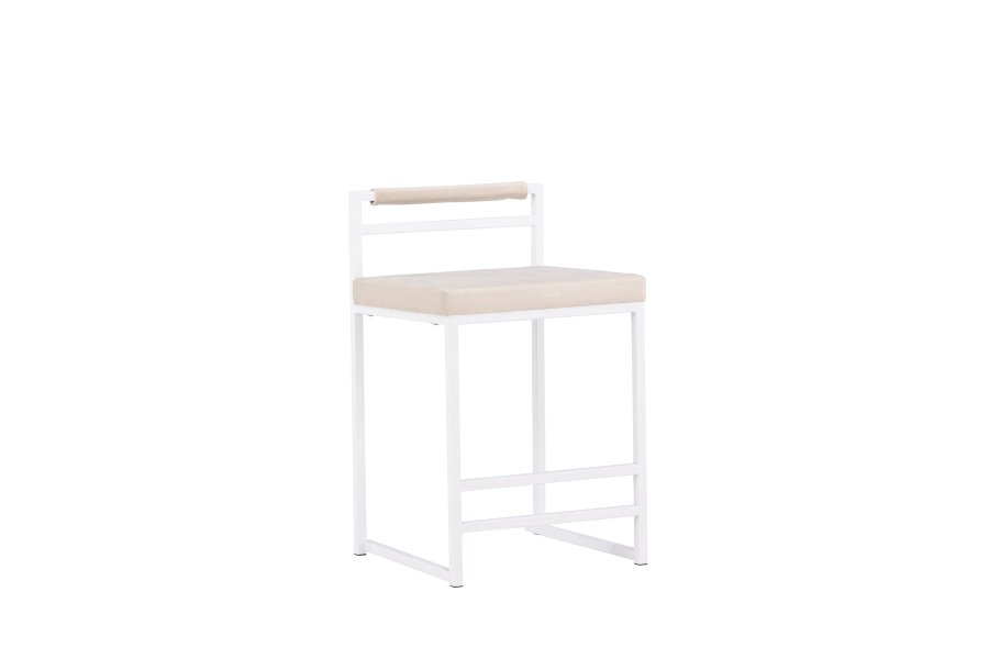 VENTURE DESIGN Opelika barstol, m. rygln og fodsttte - beige polyester fljl og hvid stl