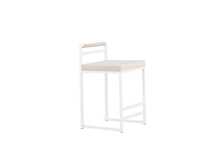 VENTURE DESIGN Opelika barstol, m. rygln og fodsttte - beige polyester fljl og hvid stl