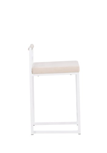 VENTURE DESIGN Opelika barstol, m. rygln og fodsttte - beige polyester fljl og hvid stl