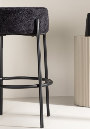 VENTURE DESIGN Tucson barstol, m. fodsttte - sort bouclé stof og stl