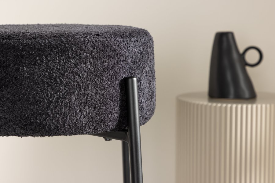 VENTURE DESIGN Tucson barstol, m. fodsttte - sort bouclé stof og stl