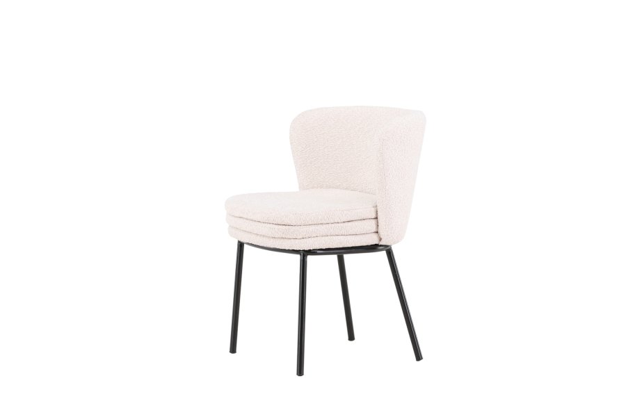 VENTURE DESIGN Agnes spisebordsstol - hvid bouclé stof og sort stl