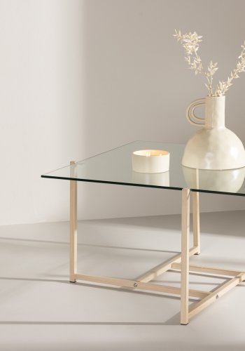 VENTURE DESIGN Hybrid sofabord, kvadratisk - glas og natur stl (80x80)