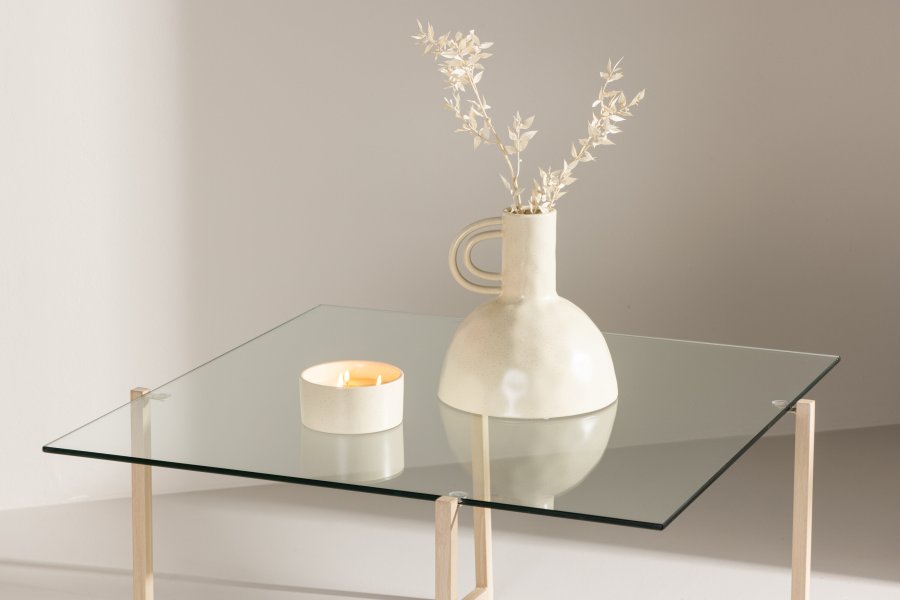 VENTURE DESIGN Hybrid sofabord, kvadratisk - glas og natur stl (80x80)