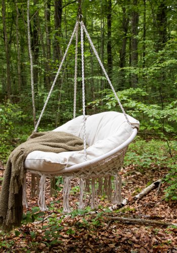 VENTURE DESIGN Hamtic udendrs hngestol, m. pude - hvid stof og reb