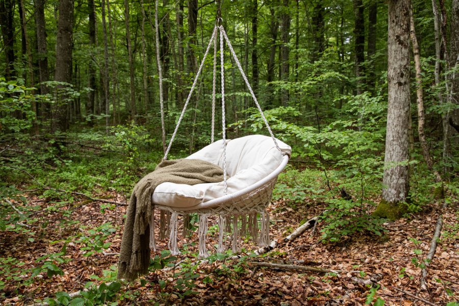 VENTURE DESIGN Hamtic udendrs hngestol, m. pude - hvid stof og reb