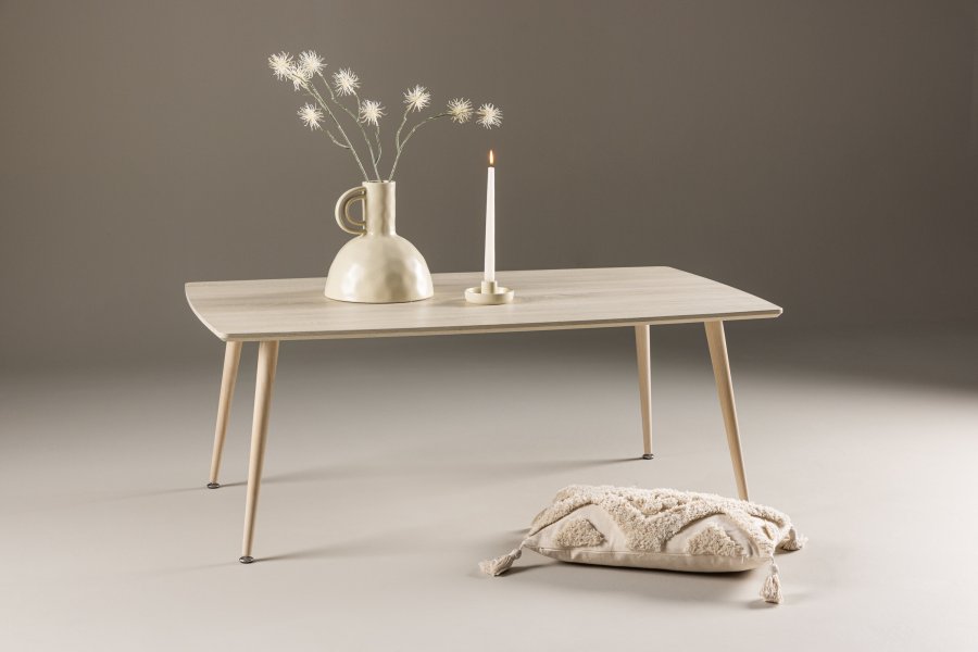 VENTURE DESIGN Plaza sofabord, rektangulr - hvidvasket MDF og stl (70x120)