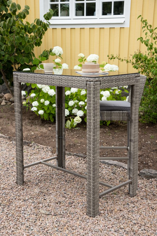 VENTURE DESIGN Alo udendrs barbord, rektangulr - glas, gr polyrattan og stl (100x60)