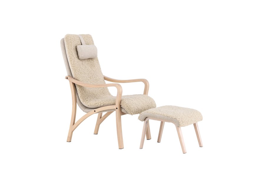 VENTURE DESIGN Frö lnestol m. fodskammel og nakkepude - brun polyester og krydsfinér