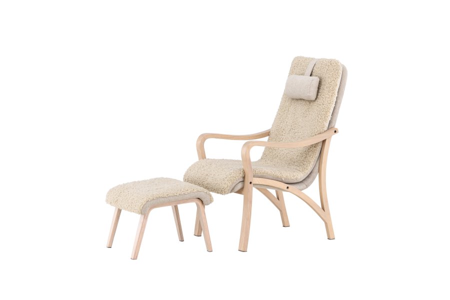 VENTURE DESIGN Frö lnestol m. fodskammel og nakkepude - brun polyester og krydsfinér