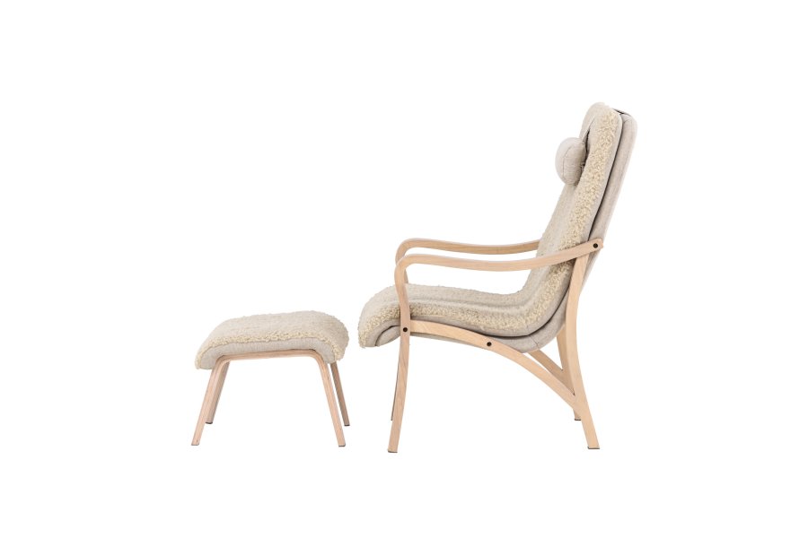 VENTURE DESIGN Frö lnestol m. fodskammel og nakkepude - brun polyester og krydsfinér