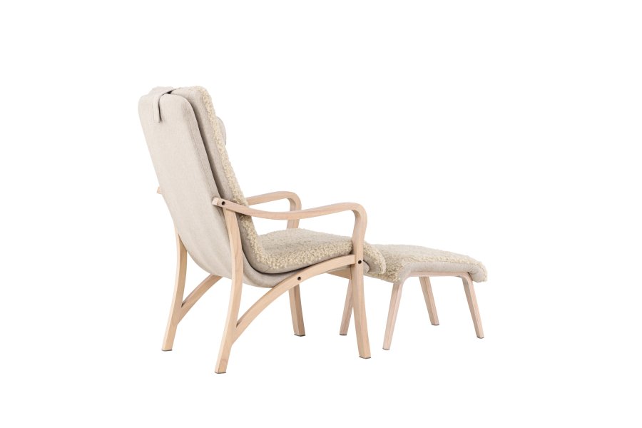 VENTURE DESIGN Frö lnestol m. fodskammel og nakkepude - brun polyester og krydsfinér