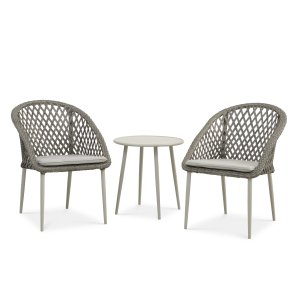 Korsika cafést, m. 1 bord, 2 stole, hynder - varm gr rattan og aluminium