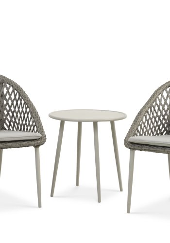Korsika cafést, m. 1 bord, 2 stole, hynder - varm gr rattan og aluminium