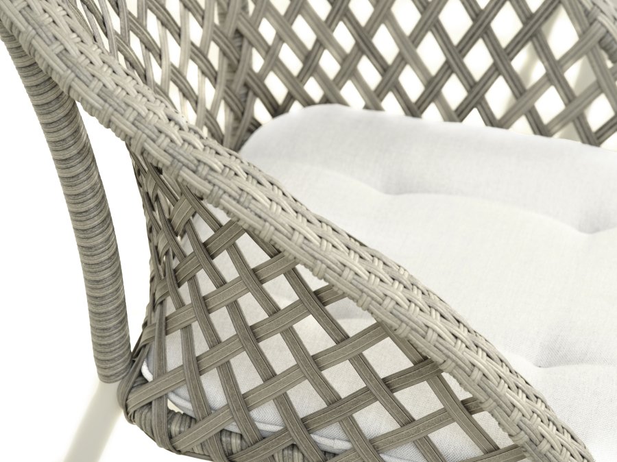 Korsika cafést, m. 1 bord, 2 stole, hynder - varm gr rattan og aluminium