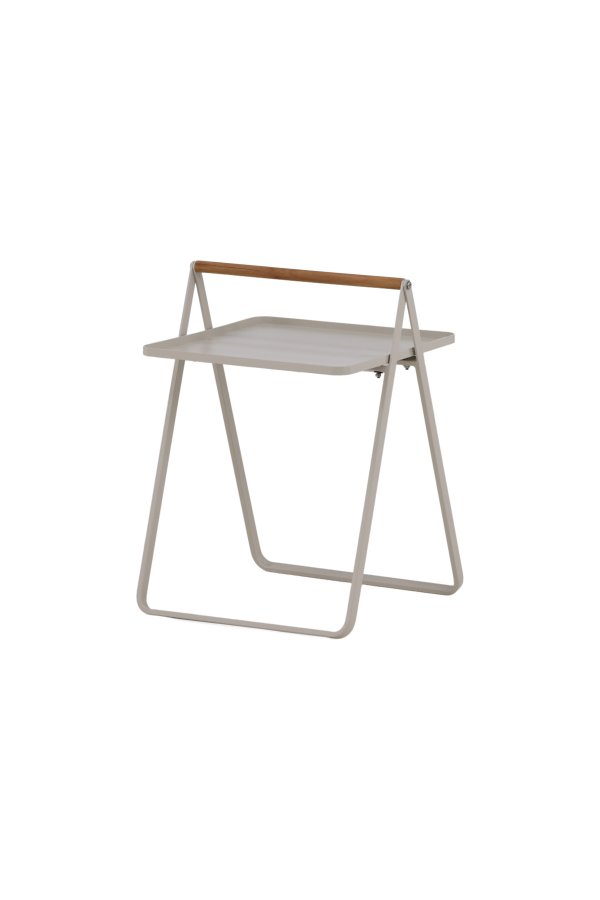 VENTURE DESIGN Clarin udendrs sidebord, m. teaktr hndtag, kvadratisk - beige stl (45x45)