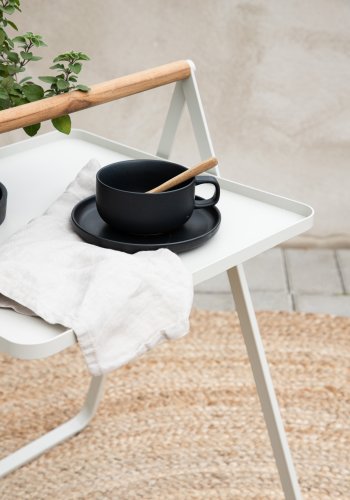 VENTURE DESIGN Clarin udendrs sidebord, m. teaktr hndtag, kvadratisk - beige stl (45x45)