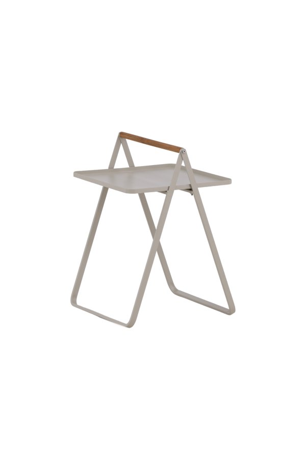 VENTURE DESIGN Clarin udendrs sidebord, m. teaktr hndtag, kvadratisk - beige stl (45x45)