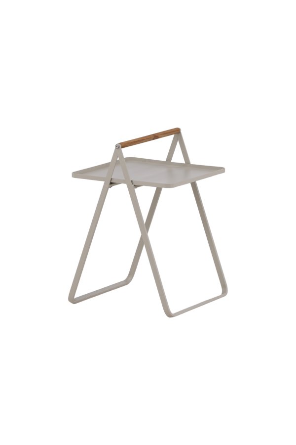 VENTURE DESIGN Clarin udendrs sidebord, m. teaktr hndtag, kvadratisk - beige stl (45x45)