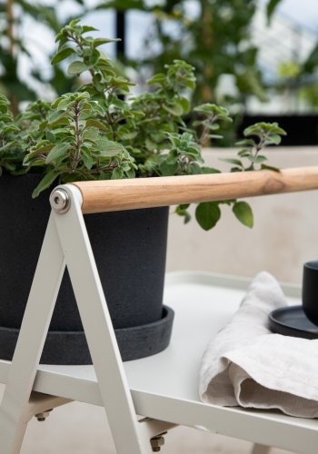 VENTURE DESIGN Clarin udendrs sidebord, m. teaktr hndtag, kvadratisk - beige stl (45x45)