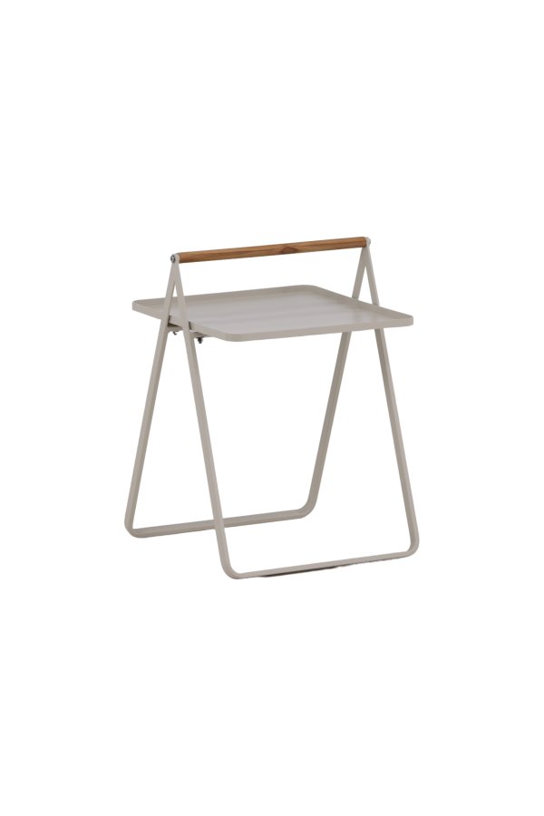 VENTURE DESIGN Clarin udendrs sidebord, m. teaktr hndtag, kvadratisk - beige stl (45x45)