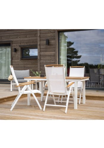 VENTURE DESIGN Panama havestol m. 5 positioner og armln - hvid stof og aluminium samt natur teaktr 