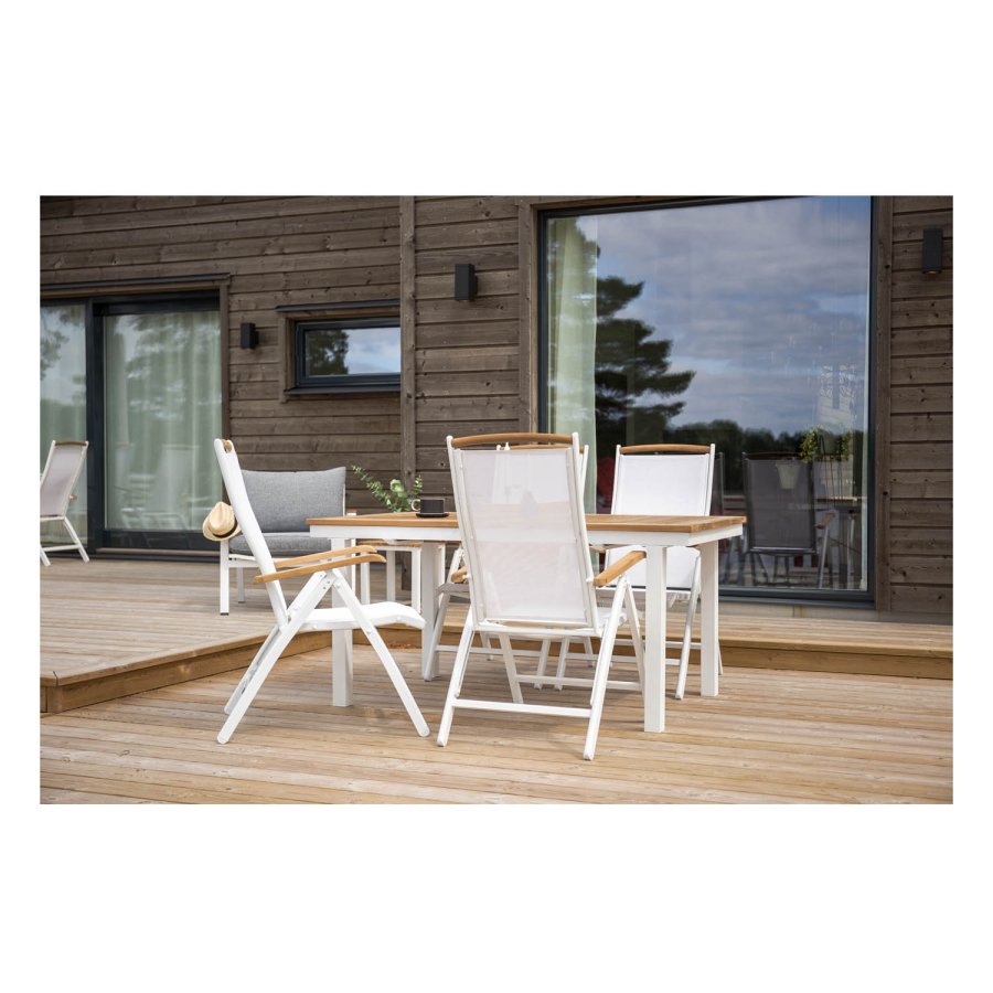 VENTURE DESIGN Panama havestol m. 5 positioner og armln - hvid stof og aluminium samt natur teaktr 