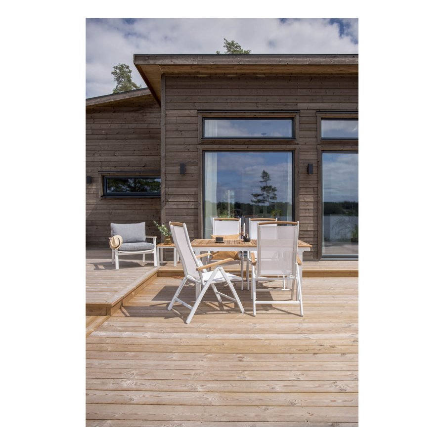 VENTURE DESIGN Panama havestol m. 5 positioner og armln - hvid stof og aluminium samt natur teaktr 