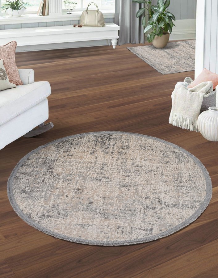 TEPPI Notta 1121 gulvtppe, rund - beige/gr polyester (100)