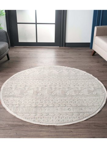 TEPPI Leo gulvtppe m. mnster, rund - beige polypropylen/polyester (120)