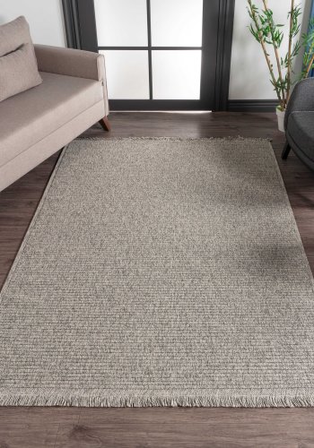 TEPPI Vlora gulvtppe m. frynser, rektangulr - gr polypropylen (100x300)