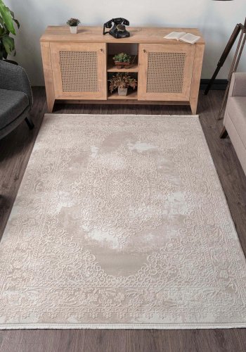 TEPPI Diva gulvtppe m. mnster, rektangulr - beige akryl (120x180)
