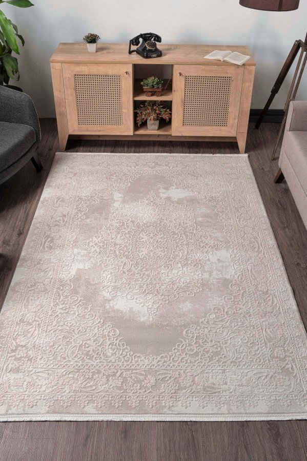 TEPPI Diva gulvtppe m. mnster, rektangulr - beige akryl (120x180)