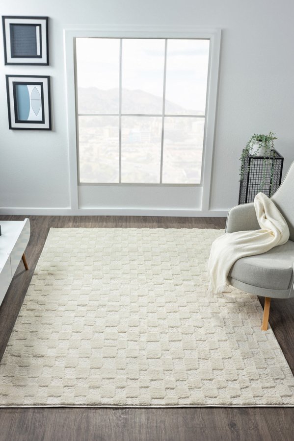 TEPPI Jung gulvtppe m. mnster, rektangulr - creme polyester (200x290)