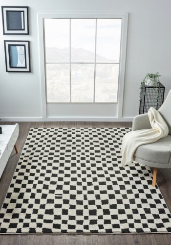 TEPPI Jung gulvtppe m. mnster, rektangulr - sort polyester (120x180)