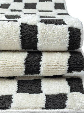 TEPPI Jung gulvtppe m. mnster, rektangulr - sort polyester (120x180)