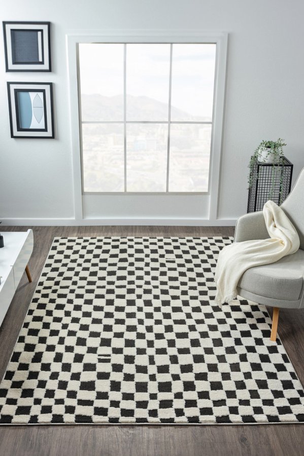 TEPPI Jung gulvtppe m. mnster, rektangulr - sort polyester (160x230)