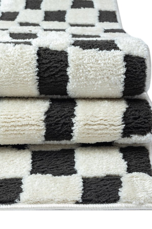 TEPPI Jung gulvtppe m. mnster, rektangulr - sort polyester (160x230)