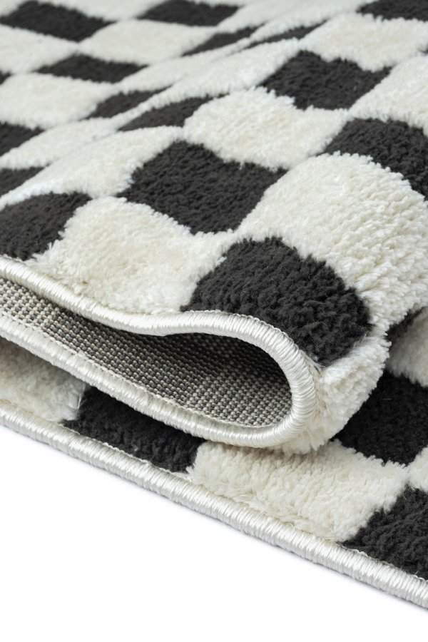 TEPPI Jung gulvtppe m. mnster, rektangulr - sort polyester (200x290)