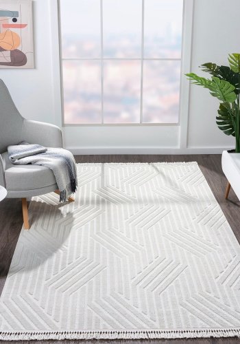 TEPPI Sosa gulvtppe m. mnster, rektangulr - hvid polypropylen (150x230)