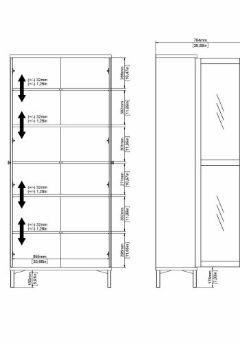 TVILUM Roma porcelnsskab med 2 lger, hvid, 88,7 x 36,25 x 202,8 cm