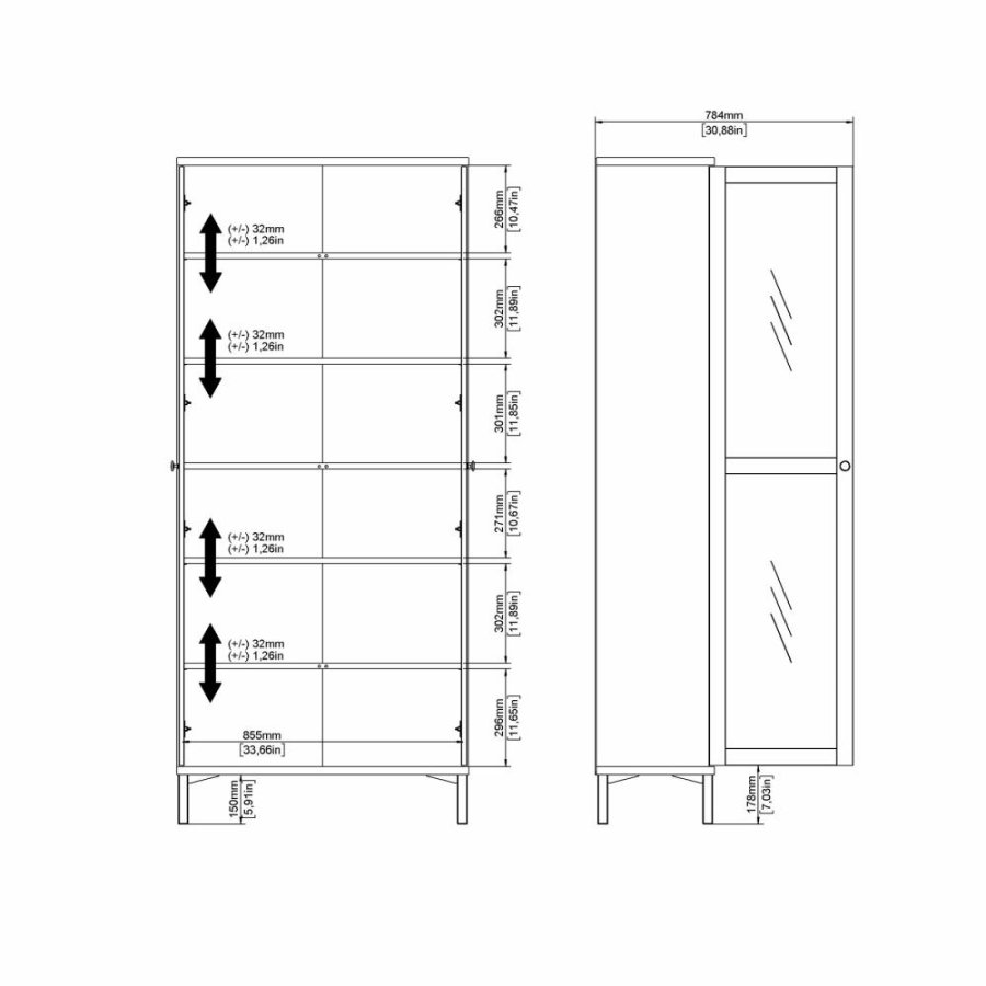 TVILUM Roma porcelnsskab med 2 lger, hvid, 88,7 x 36,25 x 202,8 cm