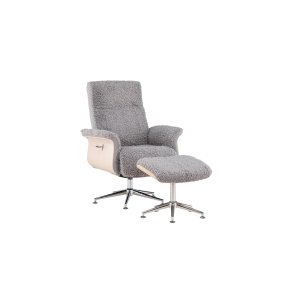 VENTURE DESIGN Hagön recliner lnestol m. fodskammel - gr stof, hvidvasket tr og krom metal