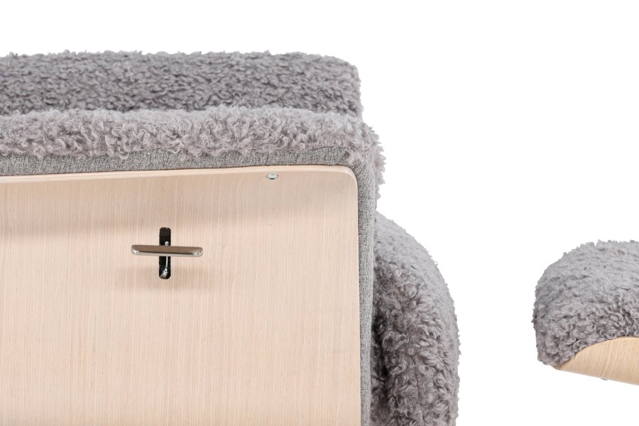 VENTURE DESIGN Hagön recliner lnestol m. fodskammel - gr stof, hvidvasket tr og krom metal