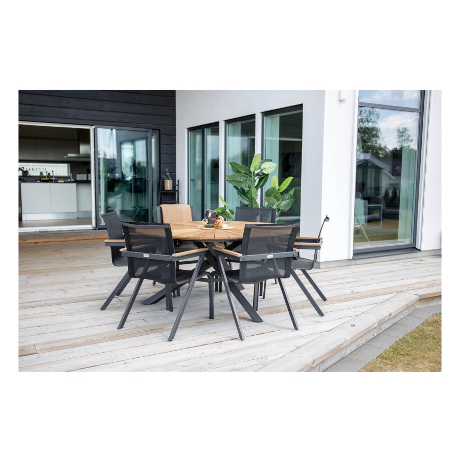 VENTURE DESIGN rund Mexico havebord - natur teaktr og hvid aluminium (140)