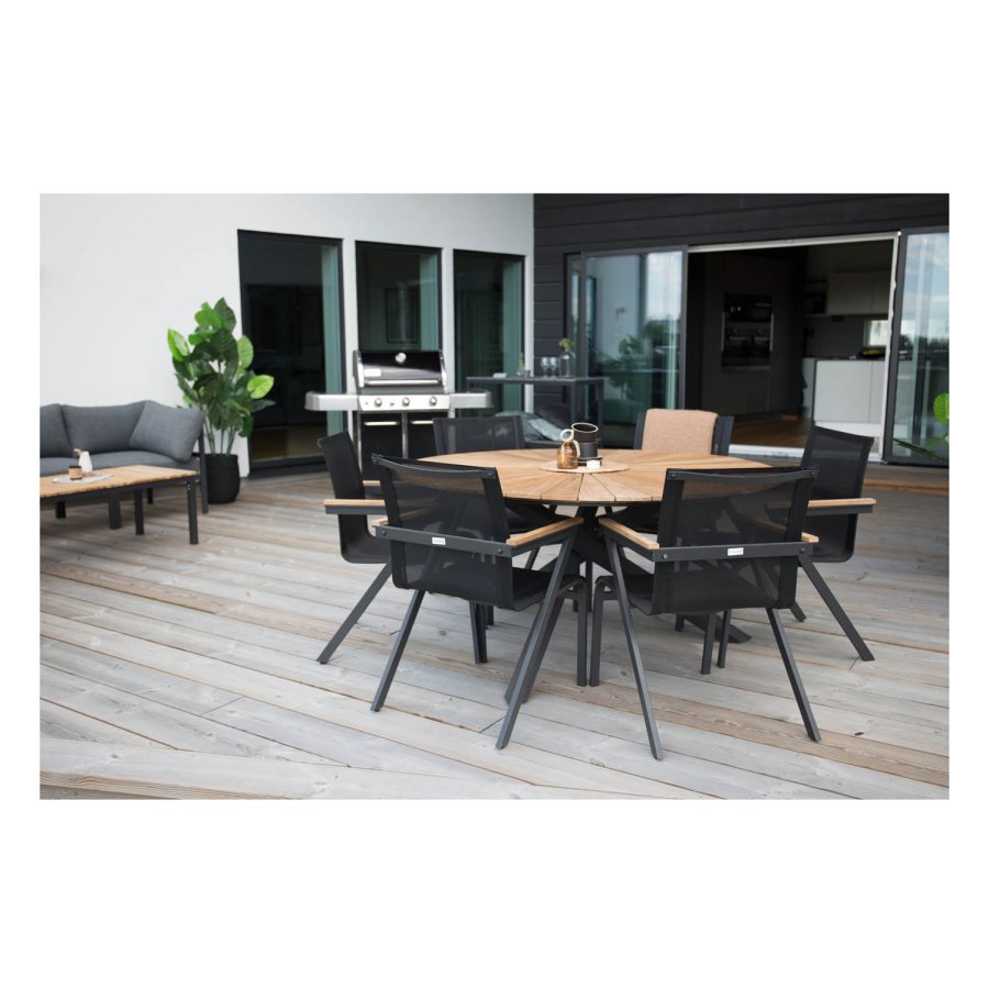 VENTURE DESIGN rund Mexico havebord - natur teaktr og hvid aluminium (140)