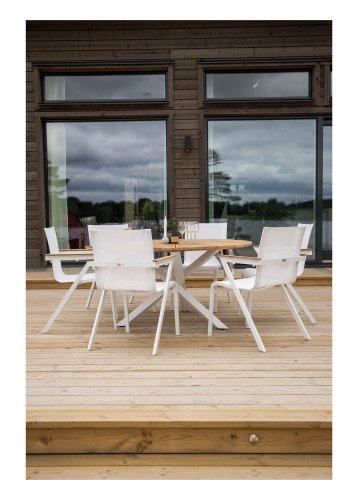 VENTURE DESIGN rund Mexico havebord - natur teaktr og hvid aluminium (140)