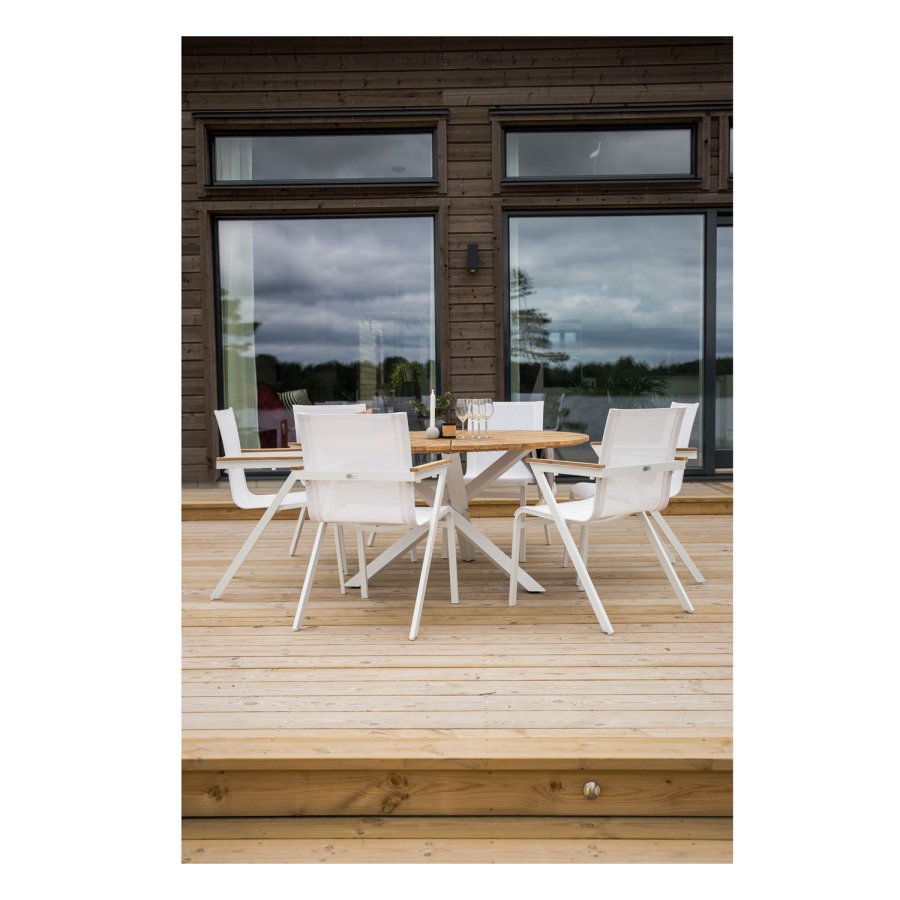 VENTURE DESIGN rund Mexico havebord - natur teaktr og hvid aluminium (140)