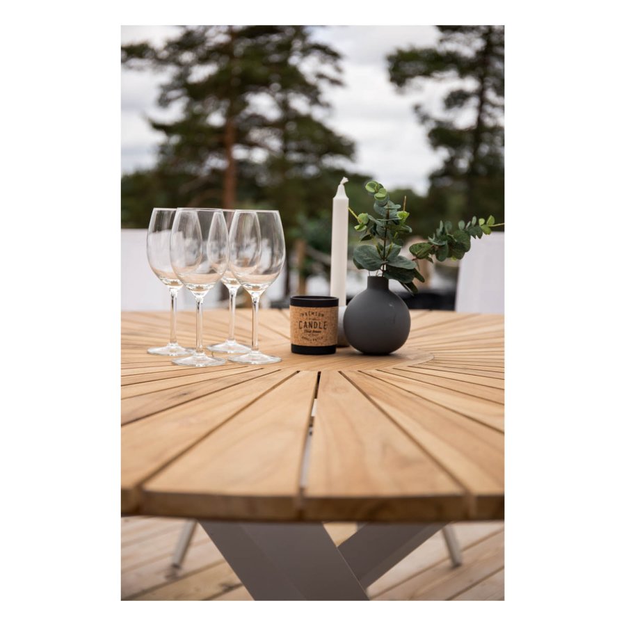 VENTURE DESIGN rund Mexico havebord - natur teaktr og hvid aluminium (140)